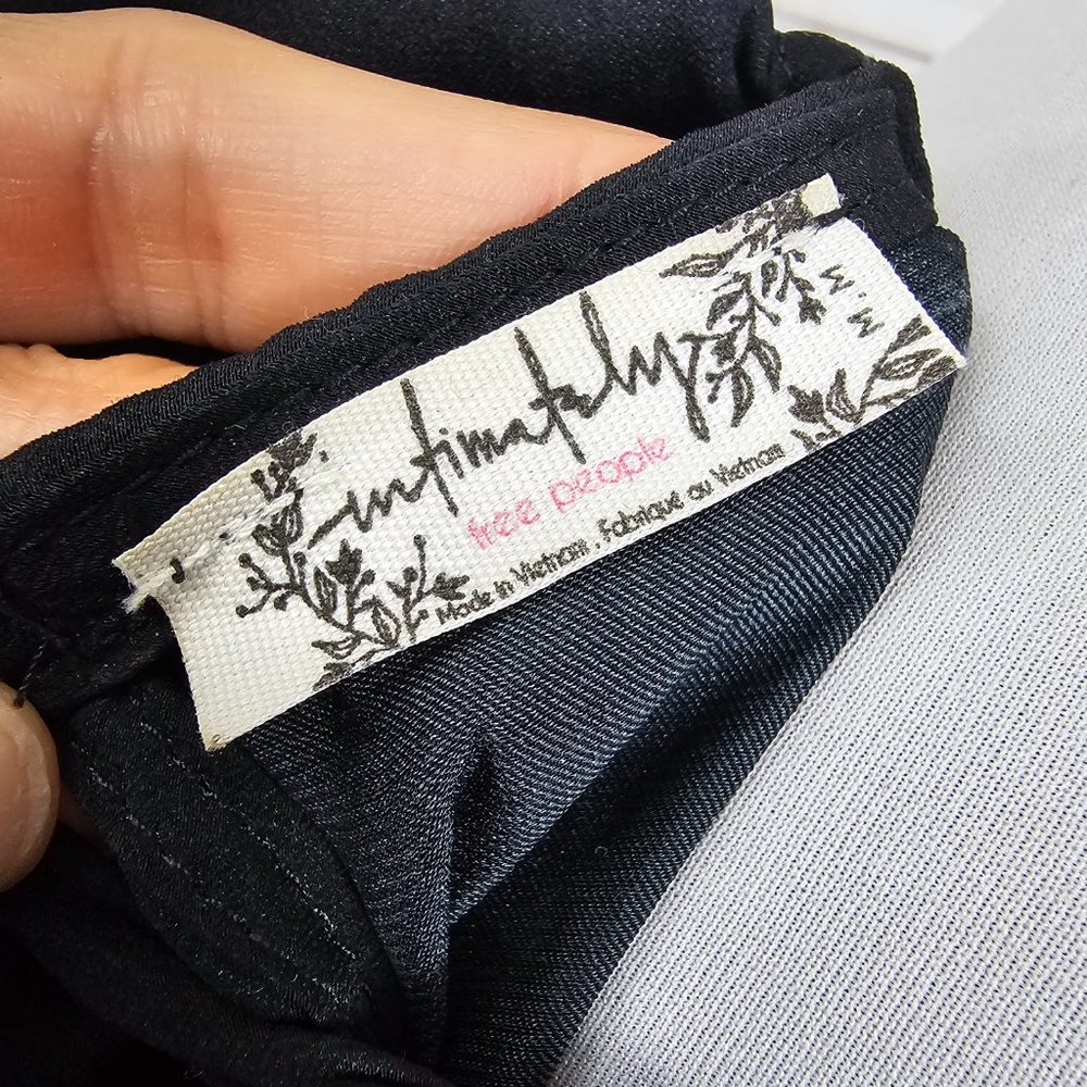 Intimately Free People Sz M Want Your Love Black Mini Dress Smocked Tie Back - Picture 7 of 11